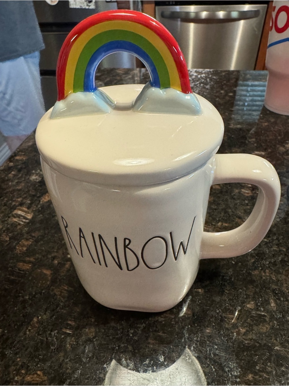 Rae Dunn RAINBOW Topper Mug Ceramic Coffee Cup with Lid Magenta